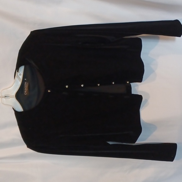 Crimson/Lawrence Kurtz Velvet crop Shrug, rhinestone buttons, 20" ptp, 18" long - Picture 1 of 4